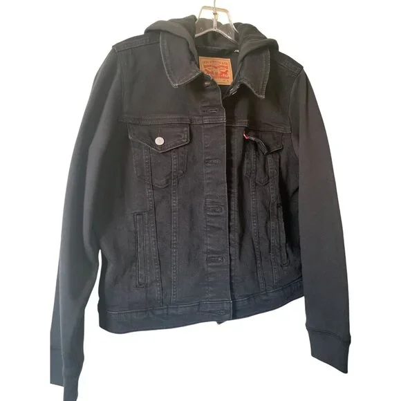Levi's black and gray trucker jean hoodie jacket